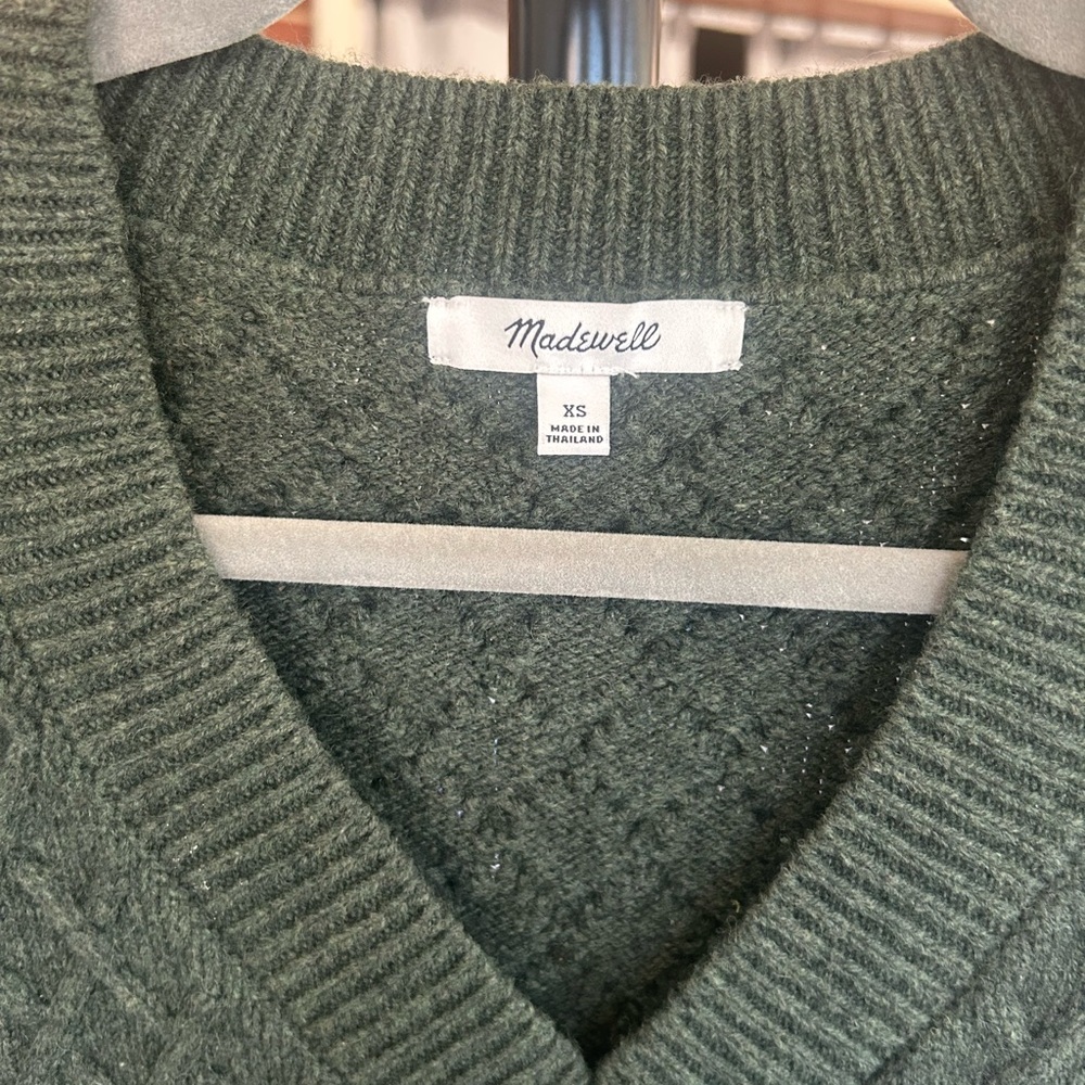 Madewell Oversized Cable Knit Sweater Vest Dark Green Wool Blend Preppy Academia - Picture 3 of 8